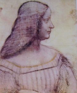 Leonardo da Vinci: Ritratto di Isabella d’Este (particolare), anno 1500, dimensioni 63 x 46 cm, Parigi, Museo del Louvre.